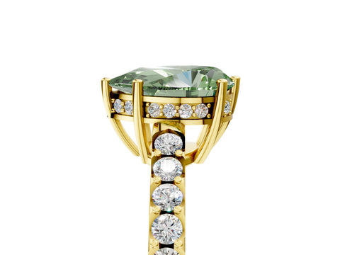 Yellow gold Fancy Green Pear Cut Solitaire Diamond Engagement Ring with Pavé Band and Six-Prong Setting_17