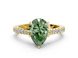 Yellow gold Fancy Green Pear  Cut Solitaire Diamond Engagement Ring with Pave Band and Four-Prong Setting_164