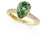 Yellow gold Fancy Green Pear  Cut Solitaire Diamond Engagement Ring with Pave Band and Four-Prong Setting_165