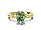 Yellow gold Fancy Green Pear Cut Solitaire Diamond Engagement Ring with Twisted Pave Band and Four-Prong Setting_3