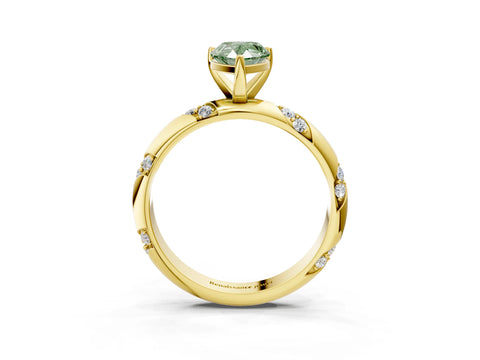 Yellow gold Fancy Green Pear Cut Solitaire Diamond Engagement Ring with Twisted Pave Band and Four-Prong Setting_6