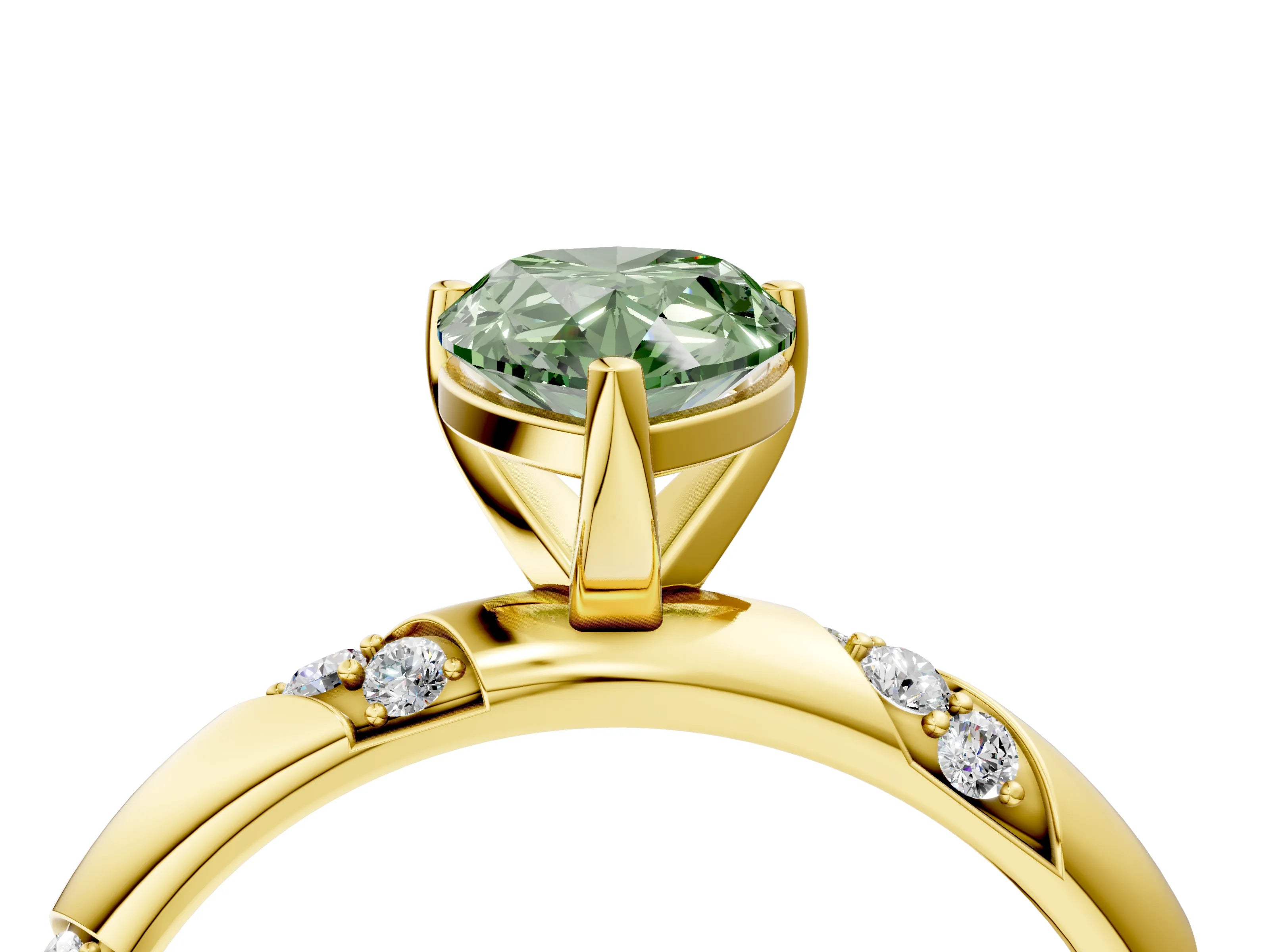 Yellow gold Fancy Green Pear Cut Solitaire Diamond Engagement Ring with Twisted Pave Band and Four-Prong Setting_7