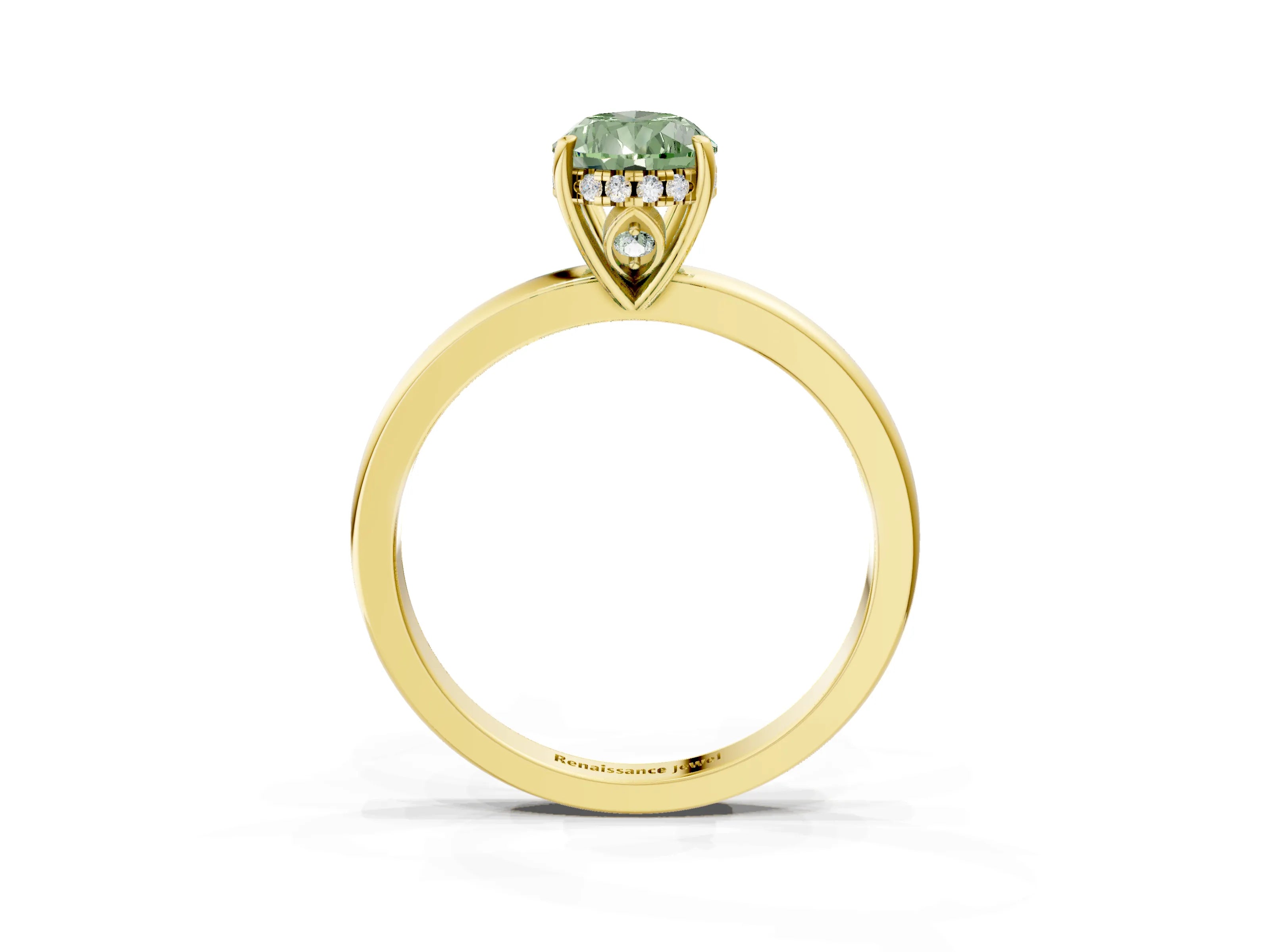 Yellow gold Fancy Green Pear Cut Solitaire Diamond Ring with Prong Setting and Plain Band_3
