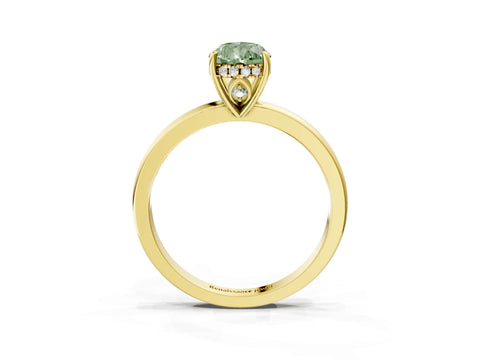 Yellow gold Fancy Green Pear Cut Solitaire Diamond Ring with Prong Setting and Plain Band_3