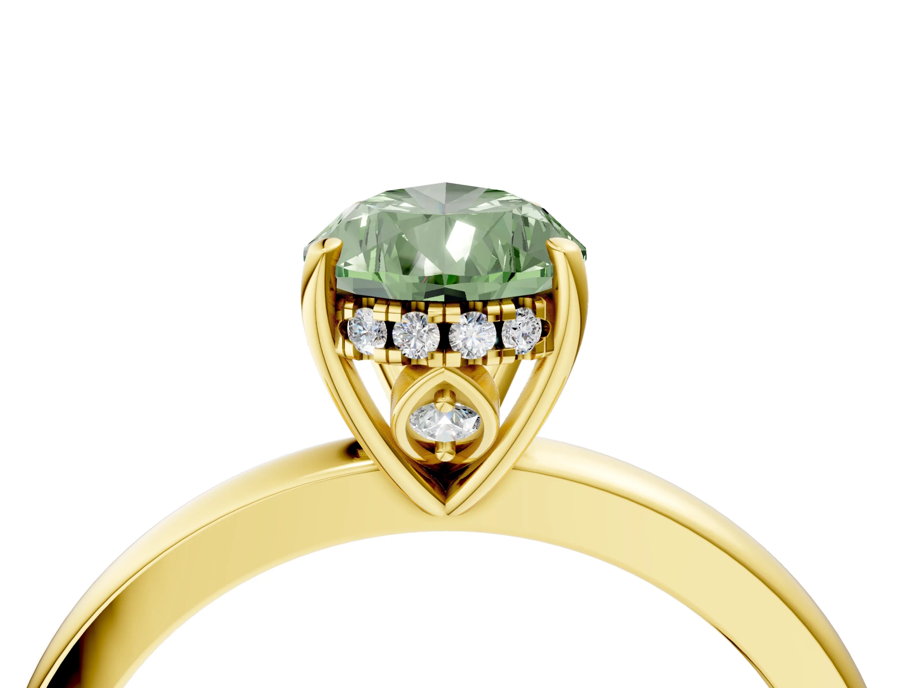 Yellow gold Fancy Green Pear Cut Solitaire Diamond Ring with Prong Setting and Plain Band_4