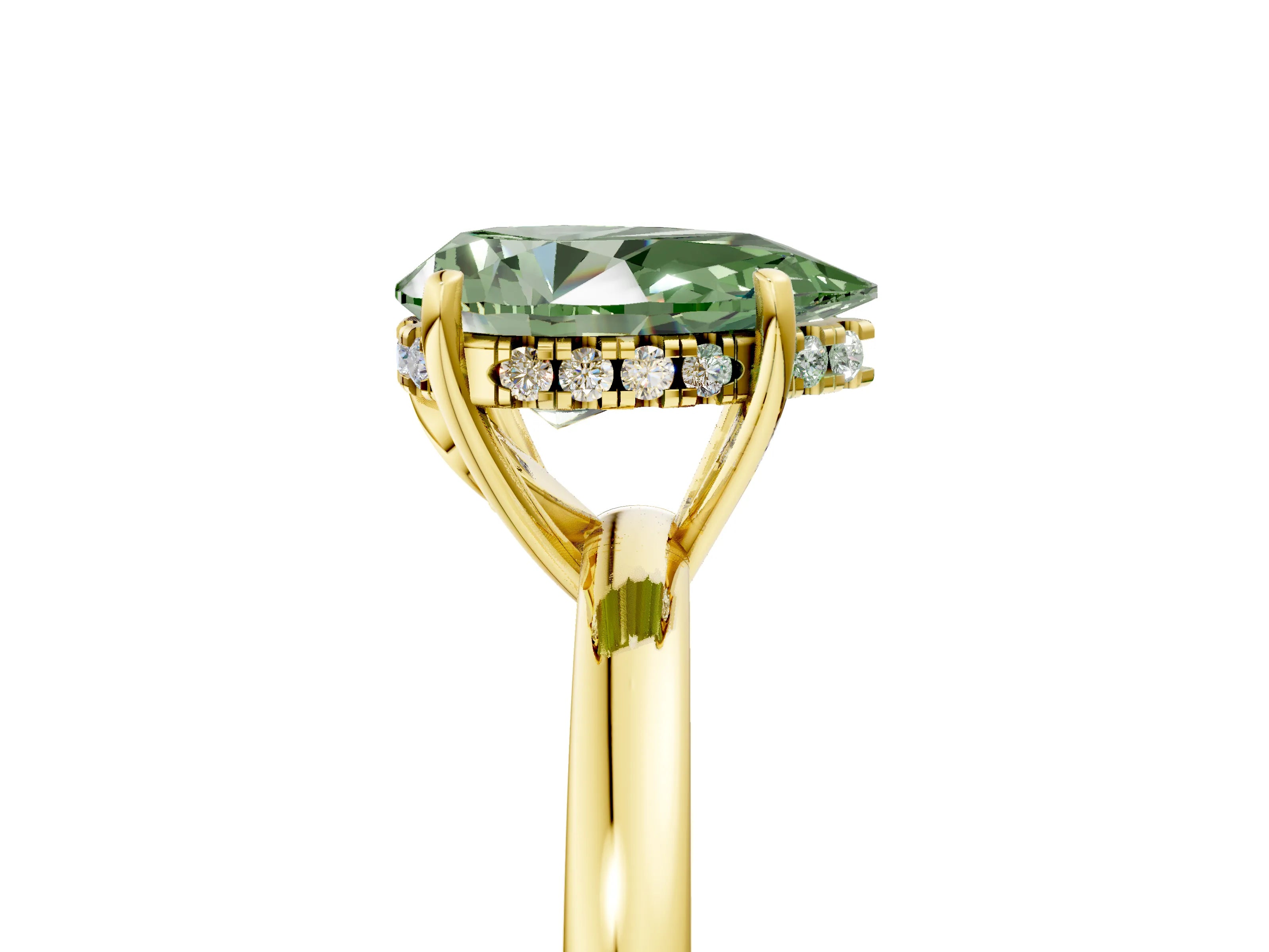 Yellow gold Fancy Green Pear Cut Solitaire Diamond Ring with Prong Setting and Plain Band_5