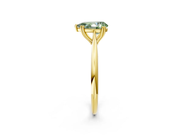 Yellow gold Fancy Green Pear Cut Solitaire Diamond Ring with Six-Prong Setting and Classic Band