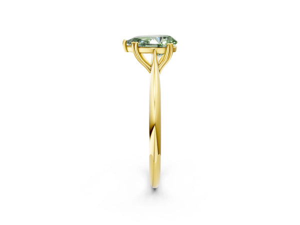 Yellow gold Fancy Green Pear Cut Solitaire Diamond Ring with Six-Prong Setting and Classic Band
