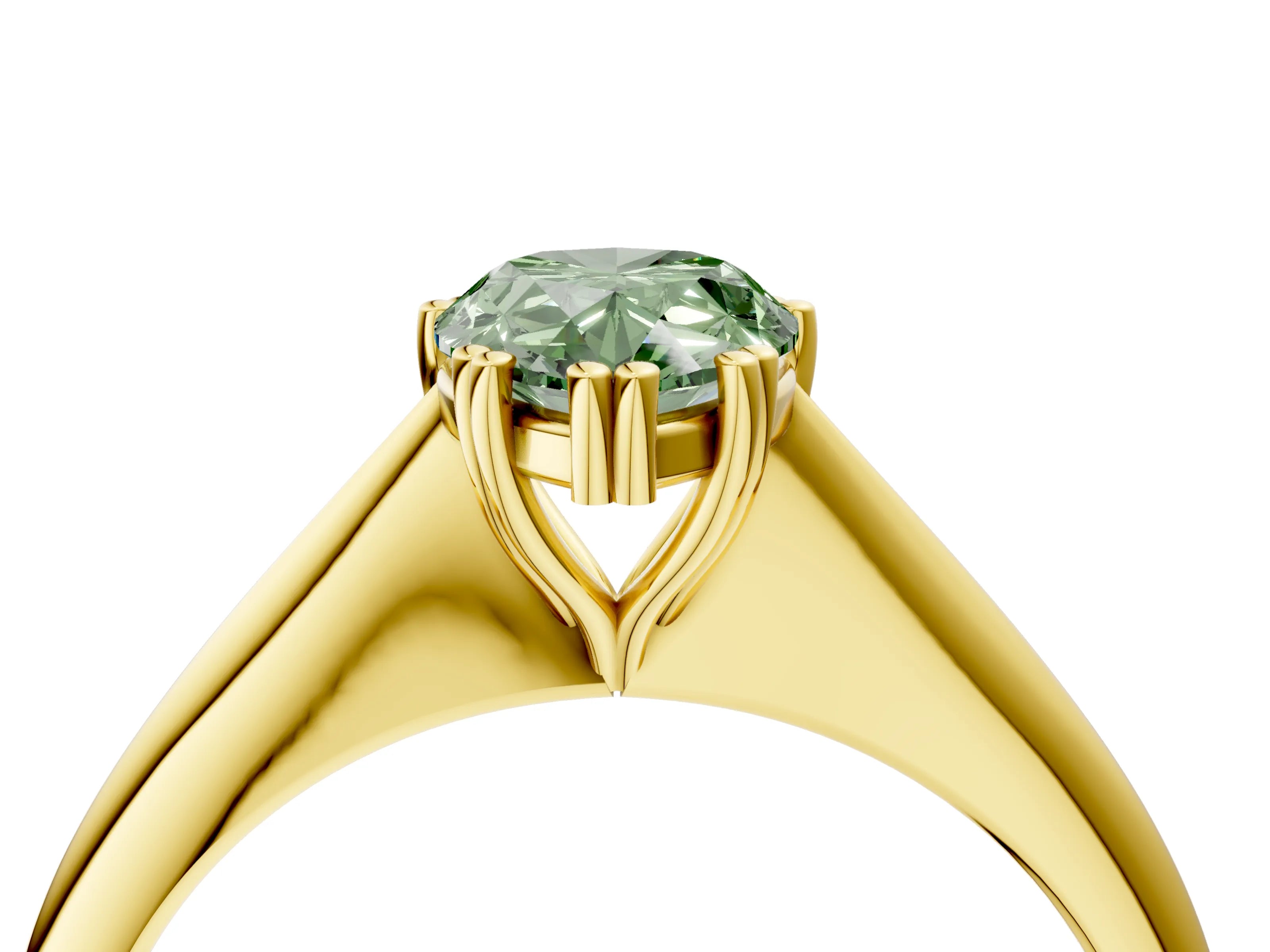 Yellow gold Fancy Green Pear Cut Solitaire Diamond Ring with Six-Prong Setting and Classic Band_4