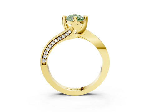 Yellow gold Fancy Green Pear Cut Solitaire Diamond Twist Band with Pavé Setting and Four-Prong Setting_3