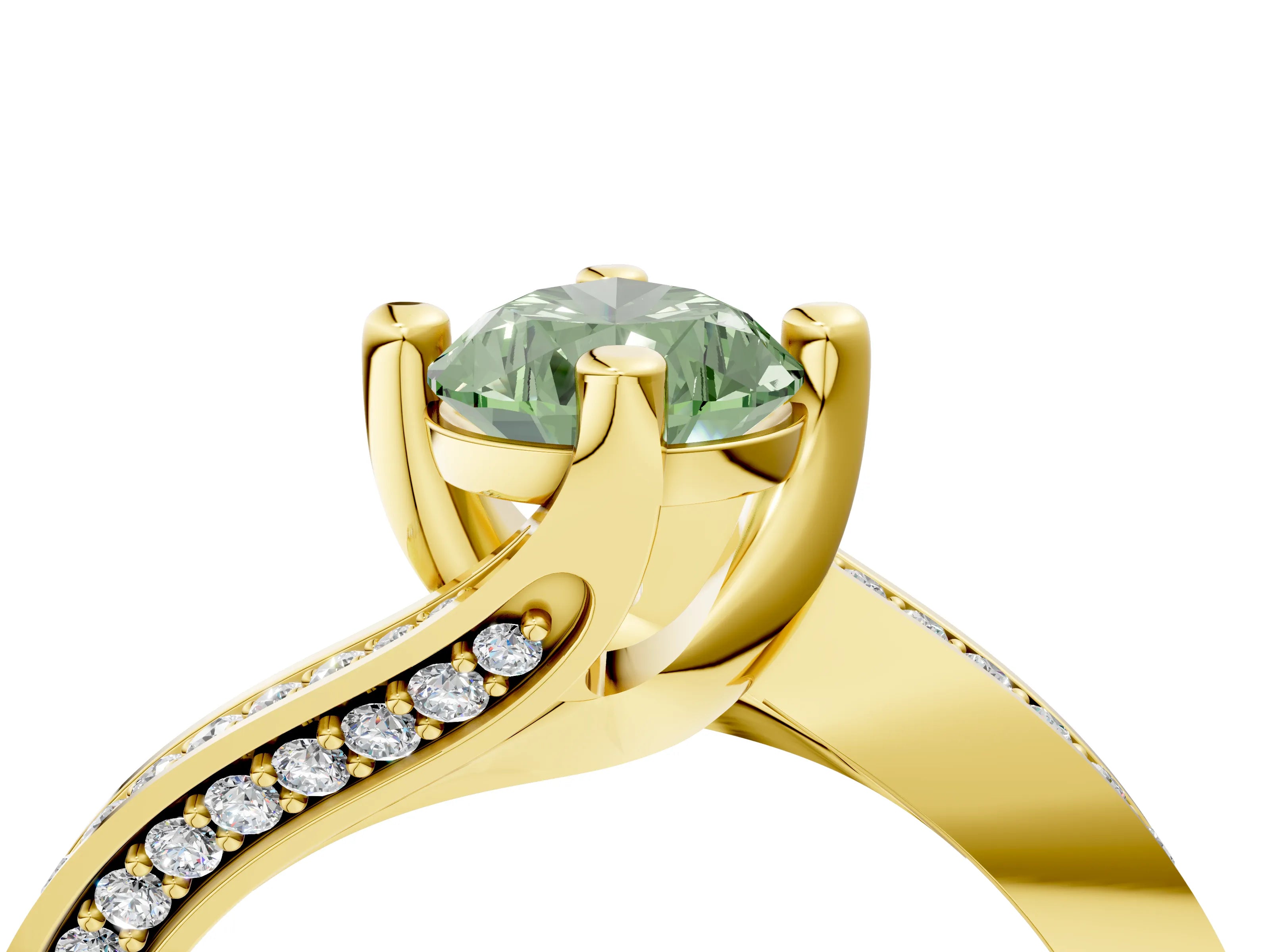 Yellow gold Fancy Green Pear Cut Solitaire Diamond Twist Band with Pavé Setting and Four-Prong Setting_4