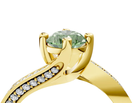 Yellow gold Fancy Green Pear Cut Solitaire Diamond Twist Band with Pavé Setting and Four-Prong Setting_4
