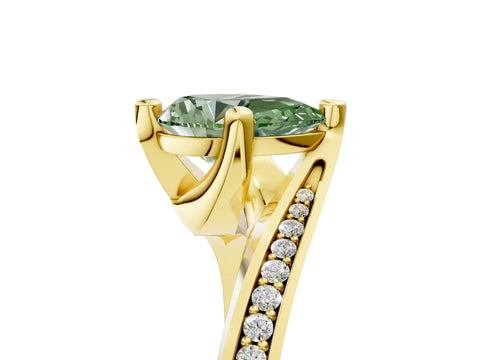 Yellow gold Fancy Green Pear Cut Solitaire Diamond Twist Band with Pavé Setting and Four-Prong Setting_5