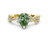Yellow gold Fancy Green Pear  Cut Solitaire Diamond Twisted Band with Pave Setting_62