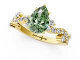 Yellow gold Fancy Green Pear  Cut Solitaire Diamond Twisted Band with Pave Setting_63