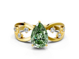 Yellow gold Fancy Green Pear  Cut Solitaire Diamond with Side Stones on Criss-Cross Band and Four-Prong Setting_3