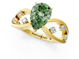 Yellow gold Fancy Green Pear  Cut Solitaire Diamond with Side Stones on Criss-Cross Band and Four-Prong Setting_4