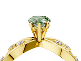 Yellow gold Fancy Green Pear  Cut Solitaire Diamond with Side Stones on Criss-Cross Band and Four-Prong Setting_7