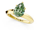 Yellow gold Fancy Green Pear  Cut Solitaire Engagement Ring with Flat Band and Four-Prong Setting 2