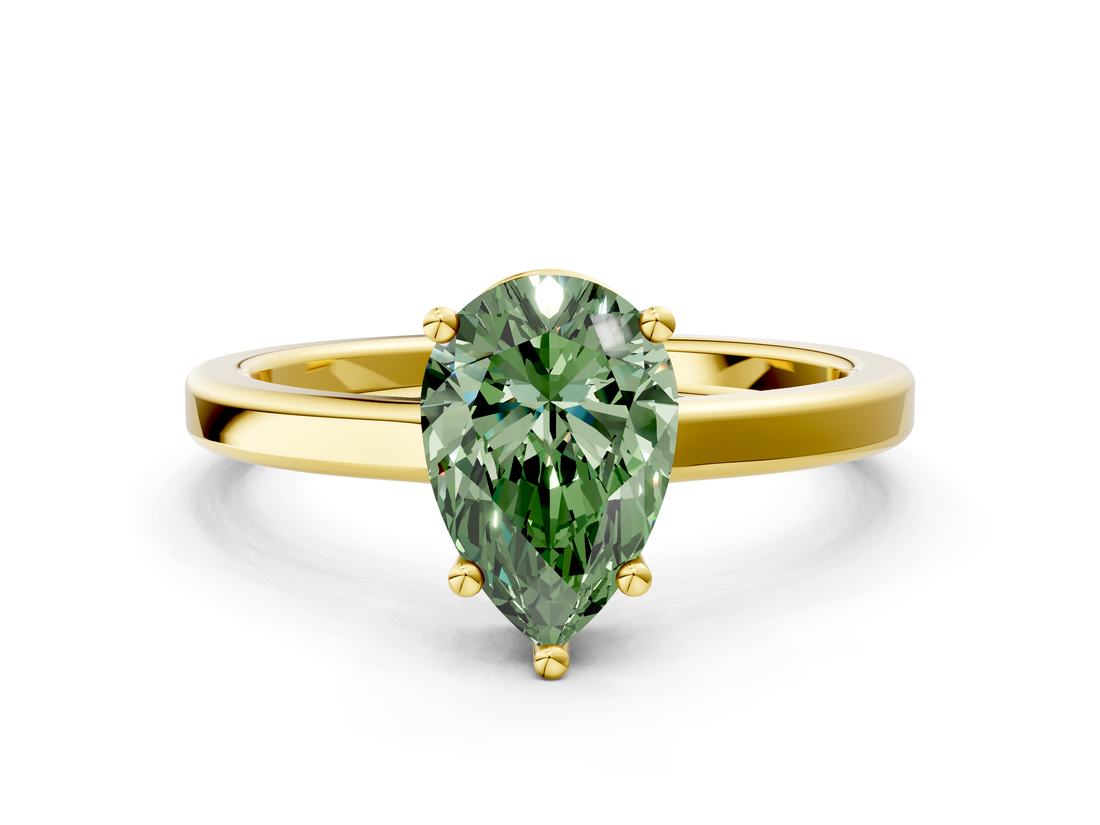Yellow gold Fancy Green Pear  Cut Solitaire Engagement Ring with Four-Prong Setting on a Classic Band_19