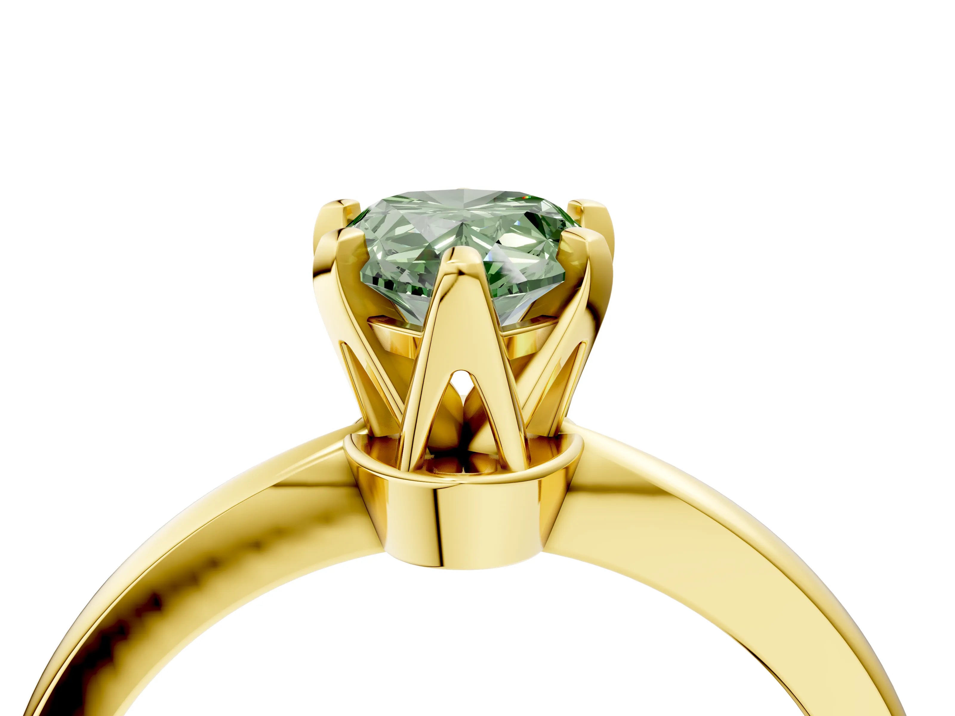 Yellow gold Fancy Green Pear Cut Solitaire Engagement Ring with Six-Prong Setting and Tapered Band_4