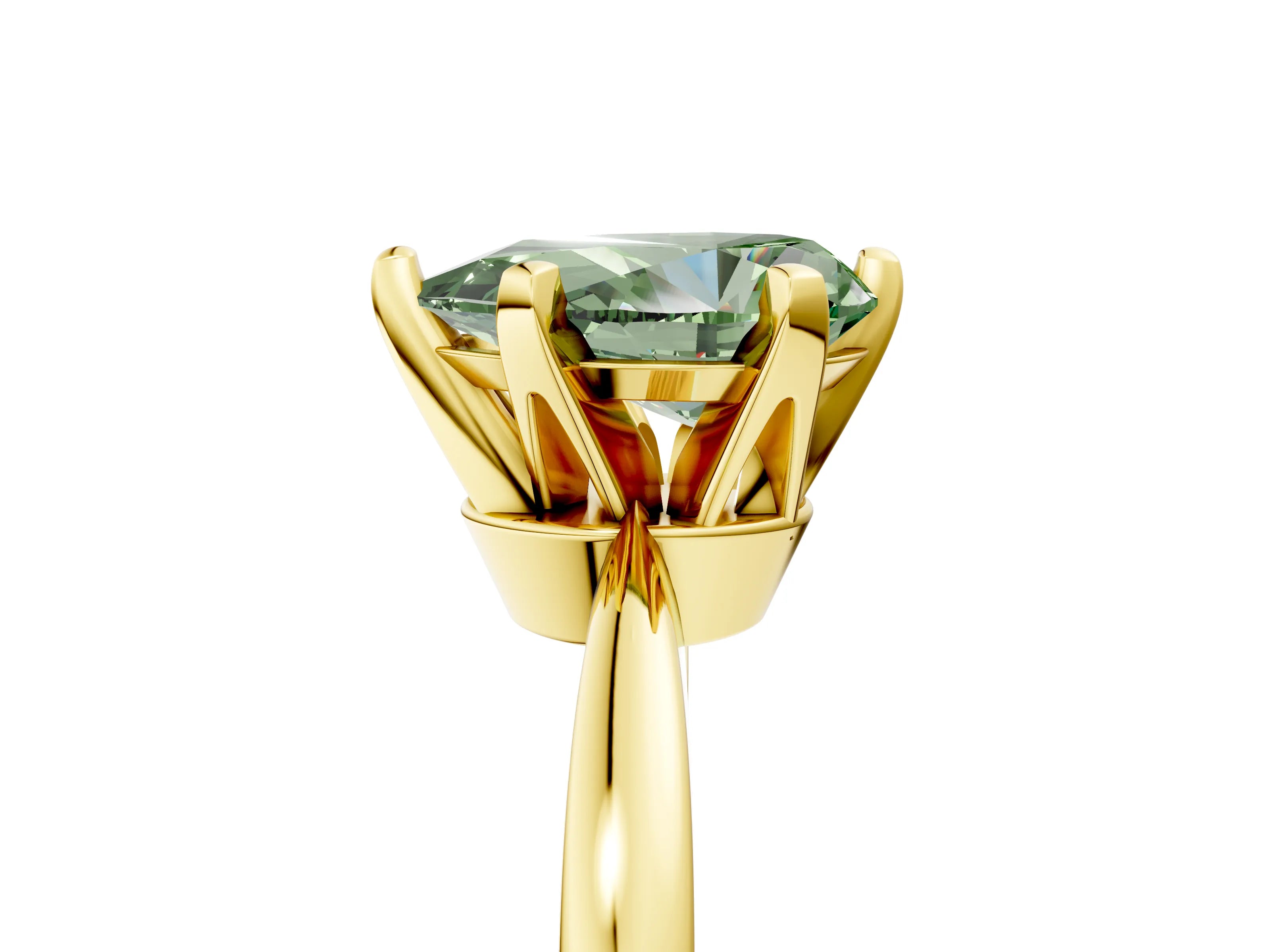 Yellow gold Fancy Green Pear Cut Solitaire Engagement Ring with Six-Prong Setting and Tapered Band_5