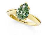 Yellow gold Fancy Green Pear  Cut Solitaire Engagement Ring with Tapered Band and Four-Prong Setting 1