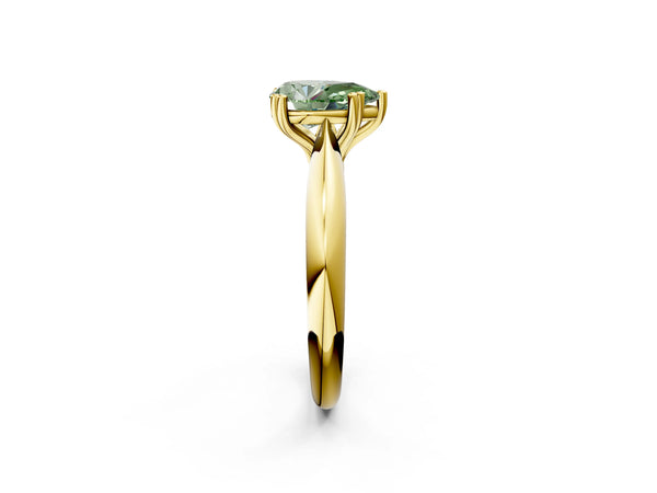 Yellow gold Fancy Green Pear  Cut Solitaire Engagement Ring with Tapered Band and Four-Prong Setting