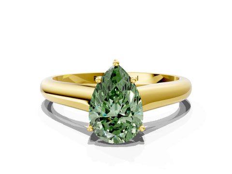Yellow gold Fancy Green Pear Cut Solitaire Engagement Ring with Tapered Band and Four-Prong Setting_3