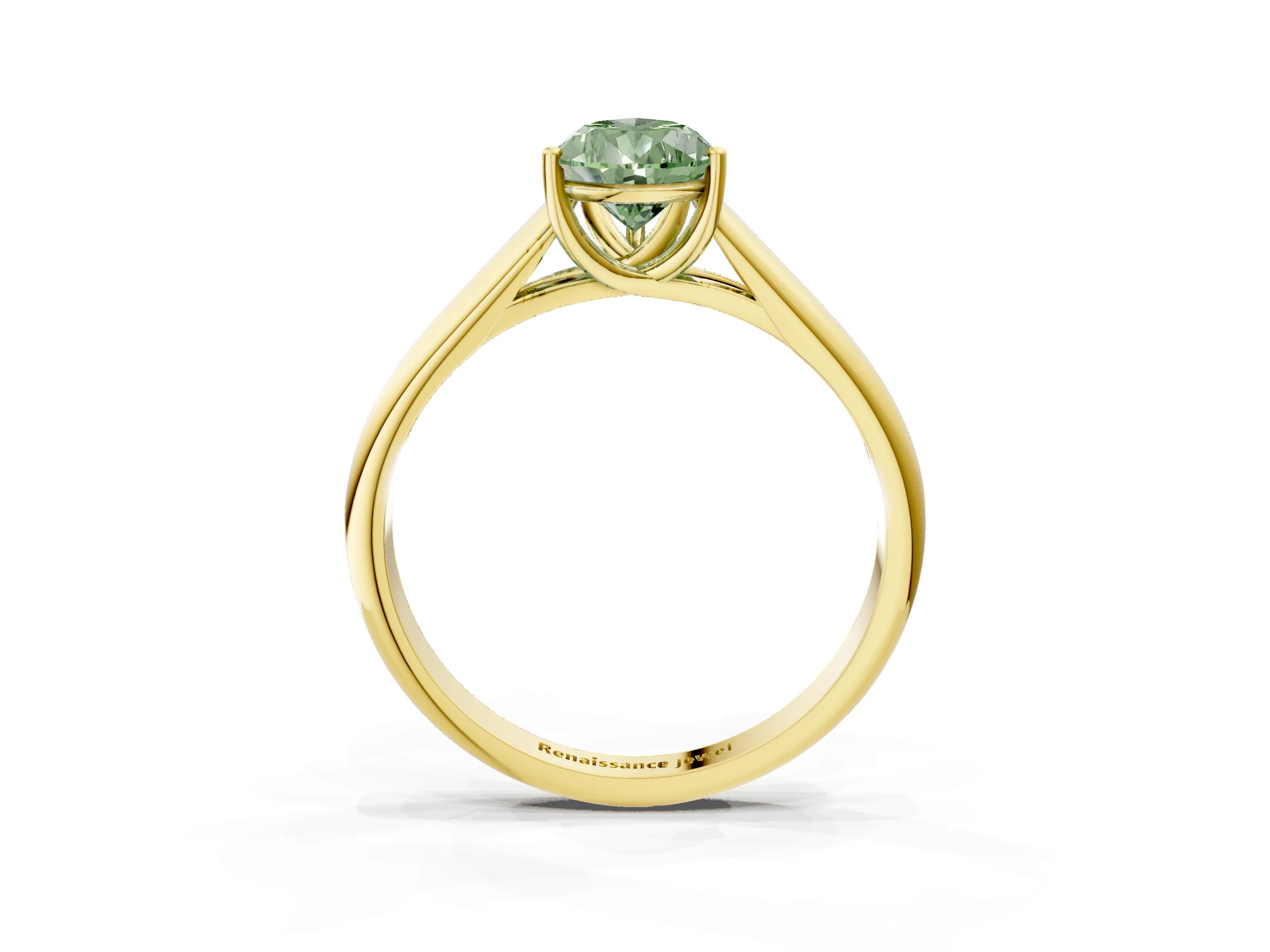 Yellow gold Fancy Green Pear Cut Solitaire Engagement Ring with Tapered Band and Four-Prong Setting_6
