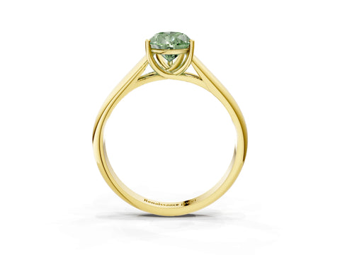 Yellow gold Fancy Green Pear Cut Solitaire Engagement Ring with Tapered Band and Four-Prong Setting_6