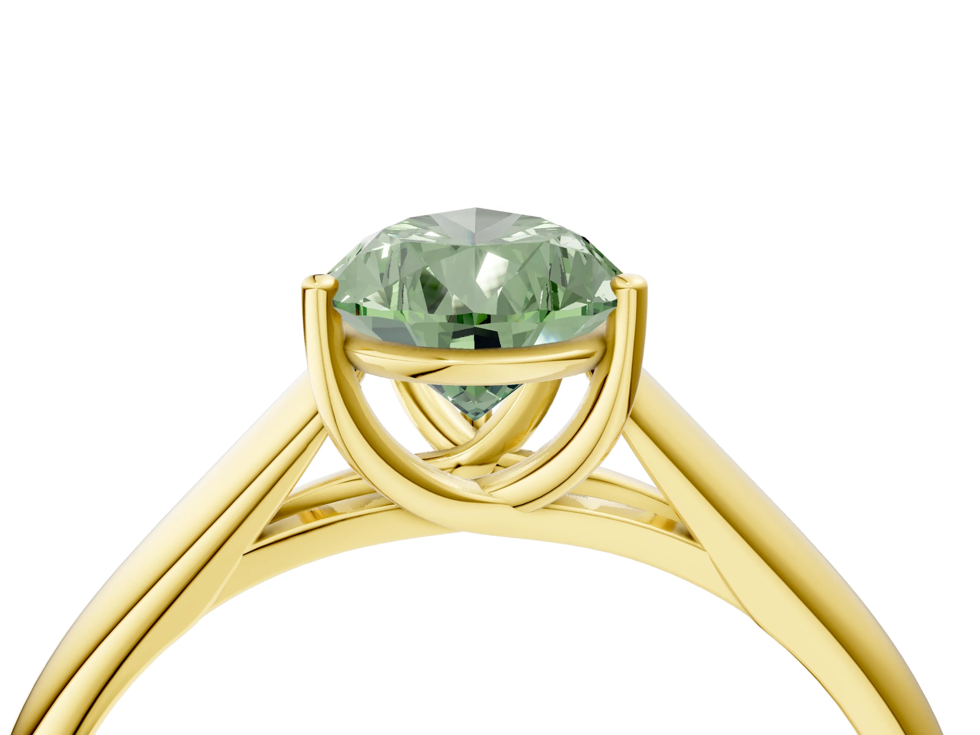 Yellow gold Fancy Green Pear Cut Solitaire Engagement Ring with Tapered Band and Four-Prong Setting_7