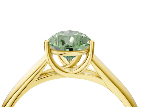 Yellow gold Fancy Green Pear Cut Solitaire Engagement Ring with Tapered Band and Four-Prong Setting_7