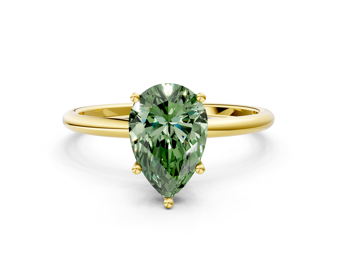 Yellow gold Fancy Green Pear  Cut Solitaire Engagement Ring with Thin Band and Four-Prong Setting_3