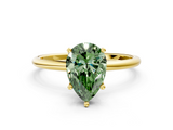 Yellow gold Fancy Green Pear  Cut Solitaire Engagement Ring with Thin Band and Four-Prong Setting_3