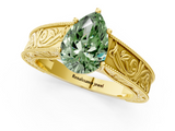 Yellow gold Fancy Green Pear  Cut Solitaire Engraved Band with Four-Prong Setting_63