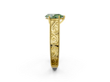 Yellow gold Fancy Green Pear  Cut Solitaire Engraved Band with Four-Prong Setting_64