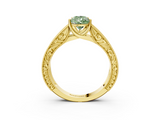 Yellow gold Fancy Green Pear  Cut Solitaire Engraved Band with Four-Prong Setting_65