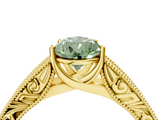 Yellow gold Fancy Green Pear  Cut Solitaire Engraved Band with Four-Prong Setting_66