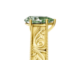 Yellow gold Fancy Green Pear  Cut Solitaire Engraved Band with Four-Prong Setting_67