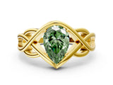 Yellow gold Fancy Green Pear Cut Solitaire Intertwined Band Prong Setting Ring