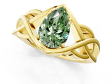 Yellow gold Fancy Green Pear Cut Solitaire Intertwined Band Prong Setting Ring_1