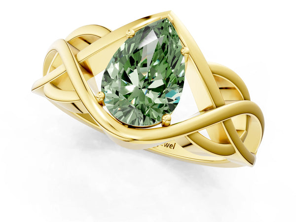 Yellow Gold Pear-Shaped Woven Solitaire Engagement Ring Setting for Fancy Green Center
