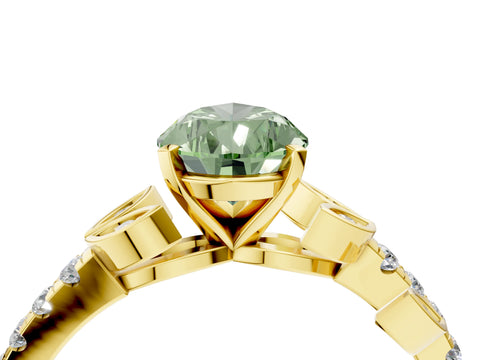 Yellow gold Fancy Green Pear Cut Solitaire Leaf-Inspired Diamond Ring with Pavé Band and Four-Prong Setting_4