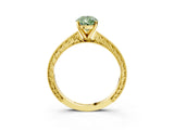 Yellow gold Fancy Green Pear Cut Solitaire Milgrain Engraved Band with Four-Prong Setting_3