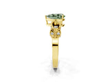 Yellow gold Fancy Green Pear Cut Solitaire Milgrain Leaf Band with Prong Setting_2