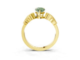 Yellow gold Fancy Green Pear Cut Solitaire Milgrain Leaf Band with Prong Setting_3