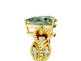Yellow gold Fancy Green Pear Cut Solitaire Milgrain Leaf Band with Prong Setting_5