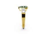 Yellow gold Fancy Green Pear Cut Solitaire Princess Side Stone Engraved Band Prong Setting Ring_2
