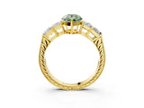 Yellow gold Fancy Green Pear Cut Solitaire Princess Side Stone Engraved Band Prong Setting Ring_3